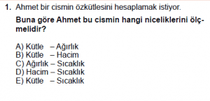 9. Sınıf Fizik Test 6 Soru 1