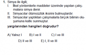 9. Sınıf Kimya Test 1 Soru 1
