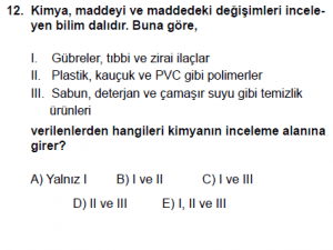 9. Sınıf Kimya Test 1 Soru 12