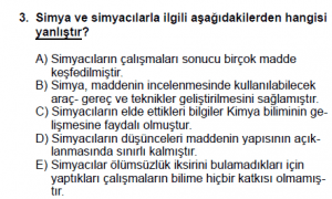 9. Sınıf Kimya Test 1 Soru 3