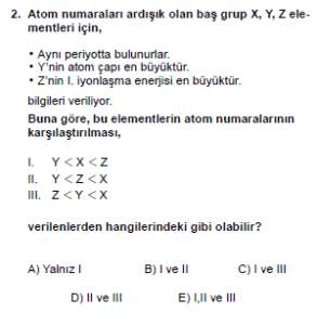 9. Sınıf Kimya Test 10 Soru 2