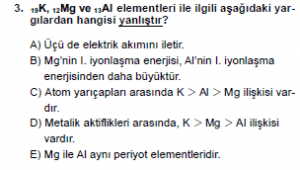 9. Sınıf Kimya Test 10 Soru 3