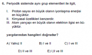9. Sınıf Kimya Test 10 Soru 6