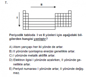 9. Sınıf Kimya Test 10 Soru 7