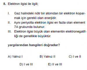 9. Sınıf Kimya Test 10 Soru 8