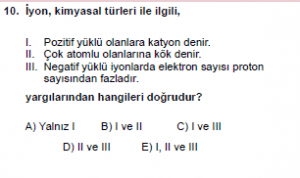 9. Sınıf Kimya Test 11 Soru 10