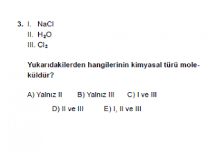 9. Sınıf Kimya Test 11 Soru 3