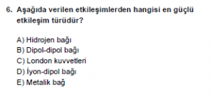 9. Sınıf Kimya Test 11 Soru 6