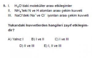 9. Sınıf Kimya Test 11 Soru 9