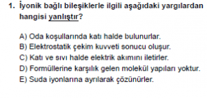 9. Sınıf Kimya Test 12 Soru 1