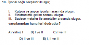 9. Sınıf Kimya Test 12 Soru 10