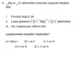 9. Sınıf Kimya Test 12 Soru 5