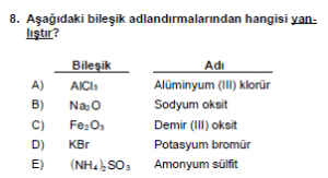 9. Sınıf Kimya Test 12 Soru 8