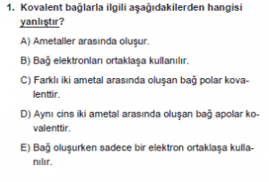 9. Sınıf Kimya Test 13 Soru 1