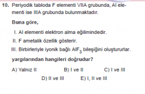 9. Sınıf Kimya Test 13 Soru 10
