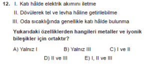 9. Sınıf Kimya Test 13 Soru 12
