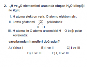 9. Sınıf Kimya Test 13 Soru 2