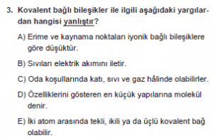9. Sınıf Kimya Test 13 Soru 3