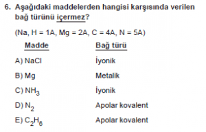 9. Sınıf Kimya Test 13 Soru 6