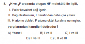 9. Sınıf Kimya Test 13 Soru 8