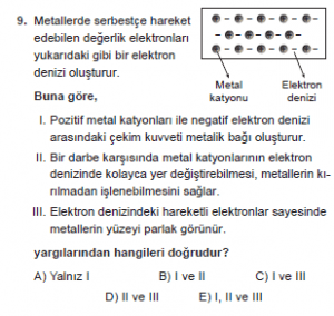 9. Sınıf Kimya Test 13 Soru 9