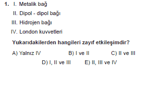9. Sınıf Kimya Test 14 Soru 1