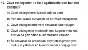 9. Sınıf Kimya Test 14 Soru 12