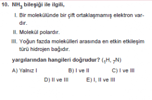 9. Sınıf Kimya Test 15 Soru 10