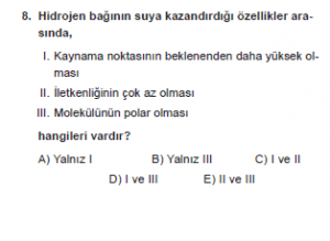9. Sınıf Kimya Test 15 Soru 8