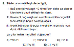 9. Sınıf Kimya Test 15 Soru 9