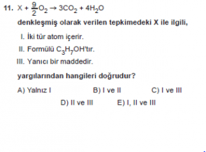 9. Sınıf Kimya Test 16 Soru 11