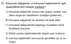 9. Sınıf Kimya Test 16 Soru 12