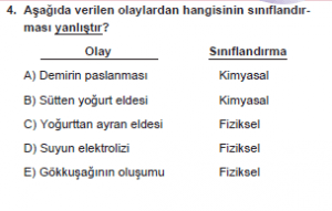 9. Sınıf Kimya Test 16 Soru 4