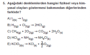 9. Sınıf Kimya Test 16 Soru 5