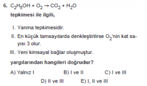 9. Sınıf Kimya Test 16 Soru 6