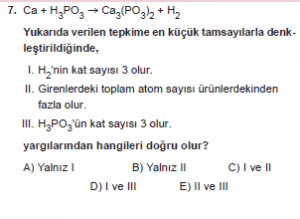 9. Sınıf Kimya Test 16 Soru 7