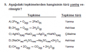 9. Sınıf Kimya Test 16 Soru 9