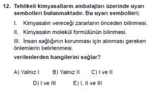 9. Sınıf Kimya Test 3 Soru 12