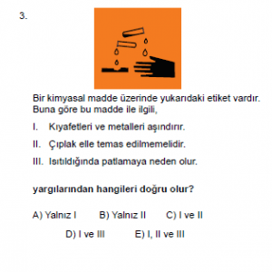9. Sınıf Kimya Test 3 Soru 3