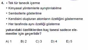 9. Sınıf Kimya Test 3 Soru 4