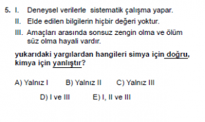 9. Sınıf Kimya Test 3 Soru 5