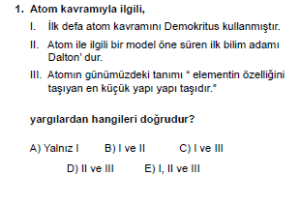 9. Sınıf Kimya Test 4 Soru 1
