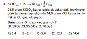 9. Sınıf Kimya Test 4 Soru 3