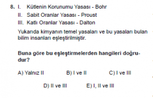9. Sınıf Kimya Test 4 Soru 8