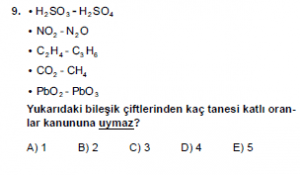 9. Sınıf Kimya Test 4 Soru 9