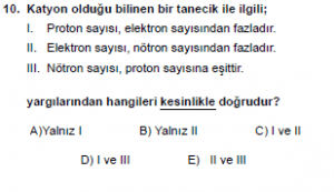 9. Sınıf Kimya Test 5 Soru 10