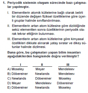 9. Sınıf Kimya Test 8 Soru 1