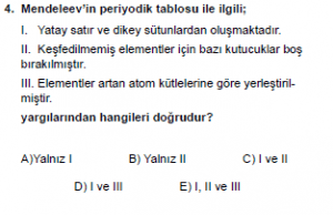 9. Sınıf Kimya Test 8 Soru 4