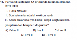 9. Sınıf Kimya Test 9 Soru 11