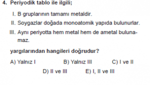 9. Sınıf Kimya Test 9 Soru 4